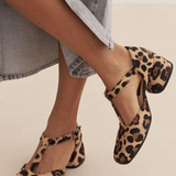 Leopard t-strap block heels