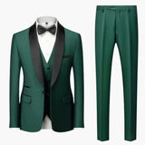 Men's Three-Piece Suit with Red Accents and Shawl Collar