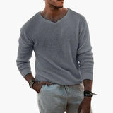 Men's Sweater with Ribbed Collar and Long Sleeves