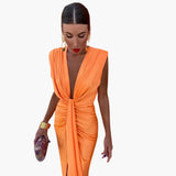 Elegant Pleated Dress - Women's Maxi Dress for Festive Occasions