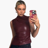 Faux Leather Top for Women – Sleeveless, Elegant Design