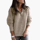 Women's pullover with half-zip and textured surface
