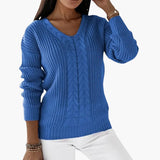Women's Pullover with V-Neck and Cable Knit Surface