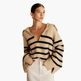 Women's Pullover with V-Neck and Striped Surface