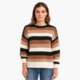 Women's Pullover with Round Neck and Striped Surface