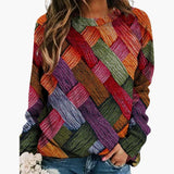 Women's Sweater with Colorful Patchwork and Round Neck