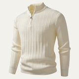 The Hadley Men’s Half Zip Knitted Sweater – Stand Collar Ribbed Pullover