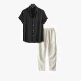 Men's Summer Pajama Set with Short Sleeve Shirt and Long Pants