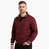Men's Bomber Jacket with Zipper and Striped Hem