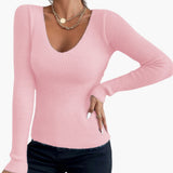 Women's Sweater with V-Neck and Long Sleeves