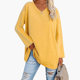 Women's Oversized V-Neck Long Sleeve Shirt – Comfortable & Casual