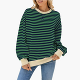 Women's Striped Oversized Sweatshirt – Casual Long Sleeve Pullover