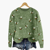 Women's Sweater with Bee Pattern and Long Sleeves