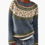Women's Knit Sweater with Round Neck and Pattern Design