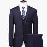 Men's Three-Piece Suit with Button Placket and Long Sleeves