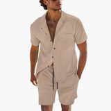 Men's Summer Set with Short Sleeve Shirt and Drawstring Shorts