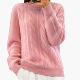 Women’s Pullover with Round Neck and Cable Pattern