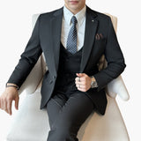 Three-Piece Men's Suit with Button Closure and Notch Lapel