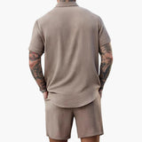 Men's Set with Henley Shirt and Shorts for Summer