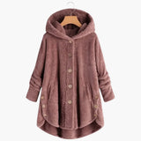 Women's Hooded Jacket with Button Closure and Rounded Hem