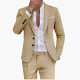 Men's Summer Suit Made of Cotton with Lapel and Pants