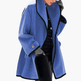 Women's Winter Coat with Wide Collar and Contrast Trim