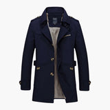 Men's Trench Coat with Notched Collar and Button Closure