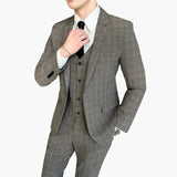Men's Three-Piece Suit with Checked Pattern and Long Sleeves