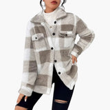 Women's Jacket with Check Pattern and Button Closure