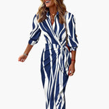 Striped Shirt Dress – Women's Maxi Dress Made of Cotton