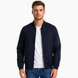 Men's Bomber Jacket with Front Zipper and Ribbed Hem