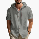 Men's Hooded Summer Shirt with Short Sleeves and Button Placket