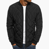 Men's Quilted Bomber Jacket with Zipper and Arm Pocket
