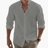 Men's Summer Casual Shirt with Long Sleeves and Stand-Up Collar