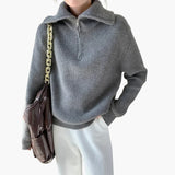 Women's Sweater with Zip Neck and Ribbed Surface