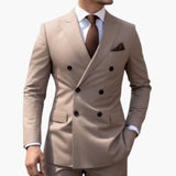 Men's Two-Piece Suit with Double-Breasted Jacket and Slim Fit Pants