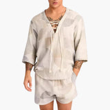 Men's Summer Set with Lace Neckline and Shorts