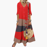 Long Knit Dress for Women - V-Neck, Side Straps