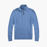 Men's Sweater with Zip Neck and Cable Knit Surface