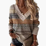Women's V-Neck Sweater with Animal Print Pattern