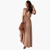 Maxi Dress with V-Neck and Slit – Women's Evening Wear