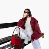 Women's Oversized Jacket with Long Sleeves and Contrast Stitching