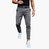Men's Slim Fit Trousers with Check Pattern and Slim Leg