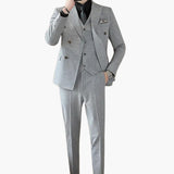 Men's Three-Piece Suit with Check Pattern and Lapel Collar