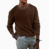 Men's Sweater with Ribbed Collar and Long Sleeves