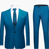 Men's Two-Piece Suit with Blazer and Flat Front Trousers