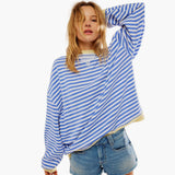 Women's Striped Oversized Sweatshirt – Casual Long Sleeve Pullover
