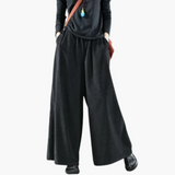 Women's Corduroy Trousers with Button Closure and Straight Leg