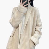 Women’s Cardigan with V Neck and Patch Pockets