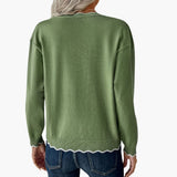 Women's Sweater with Decorative Zipper and Ruffle Details
